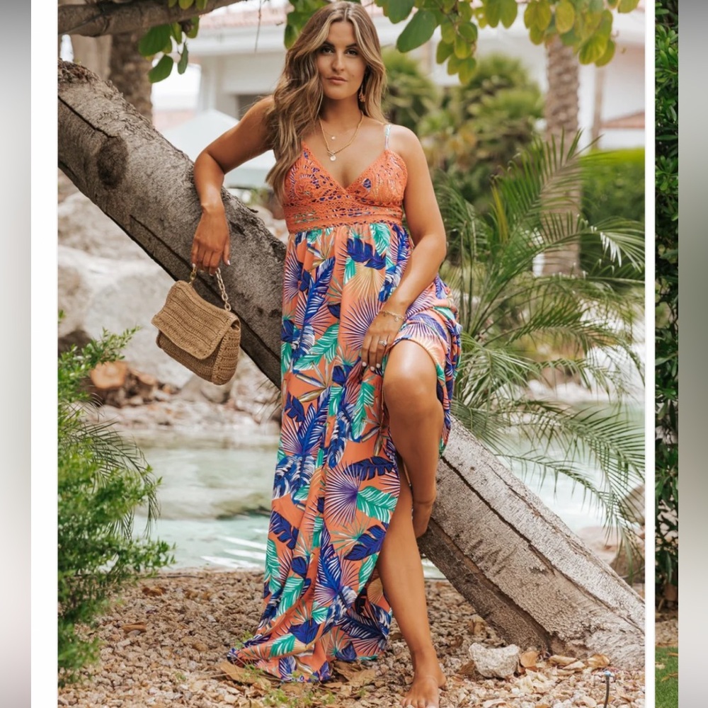 She + Sky Orange and Blue Maxi Dress